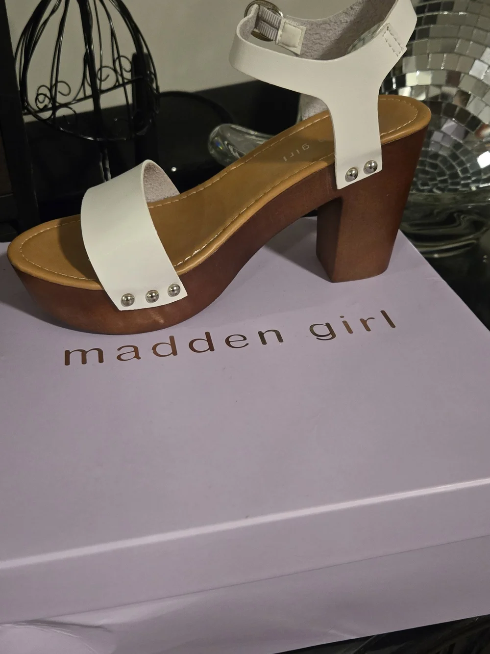 Madden Girl White Platform Block Heel Sandal
